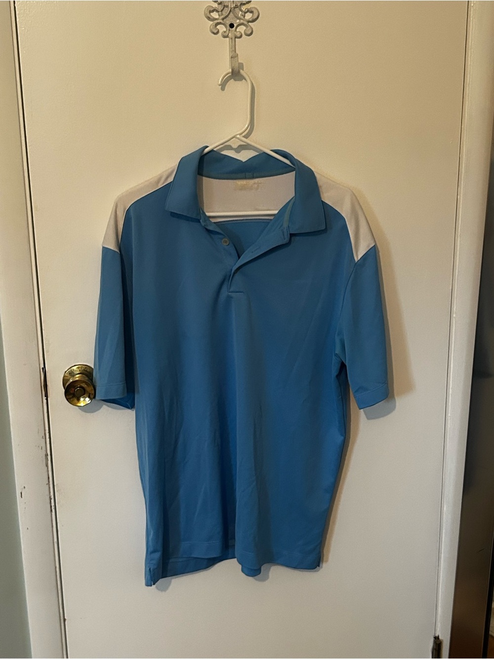 Nike Men's Sky Blue Polo with White Shoulder Accents
